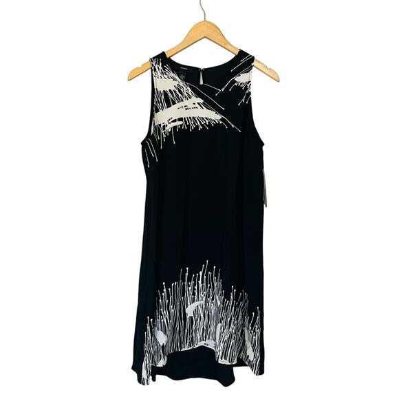 Alfani Ink Splash Sleeveless Shift Dress Size 10 NWT Black Ivory - Picture 2 of 7